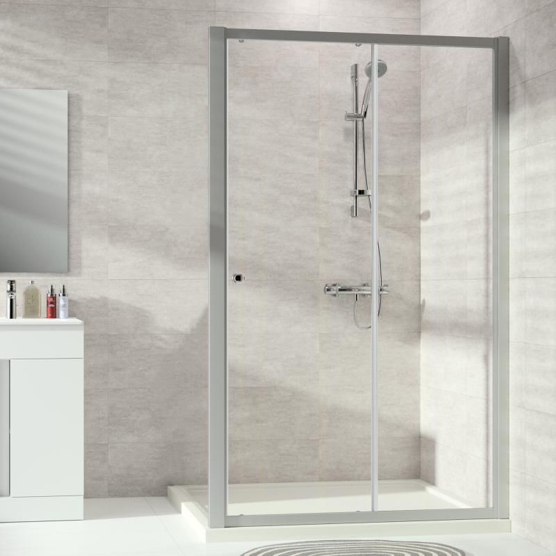 dušas durvis stūrim Alpha 2, 1200 mm, h=1900, matēts sudrabs/caurspīdīgs stikls